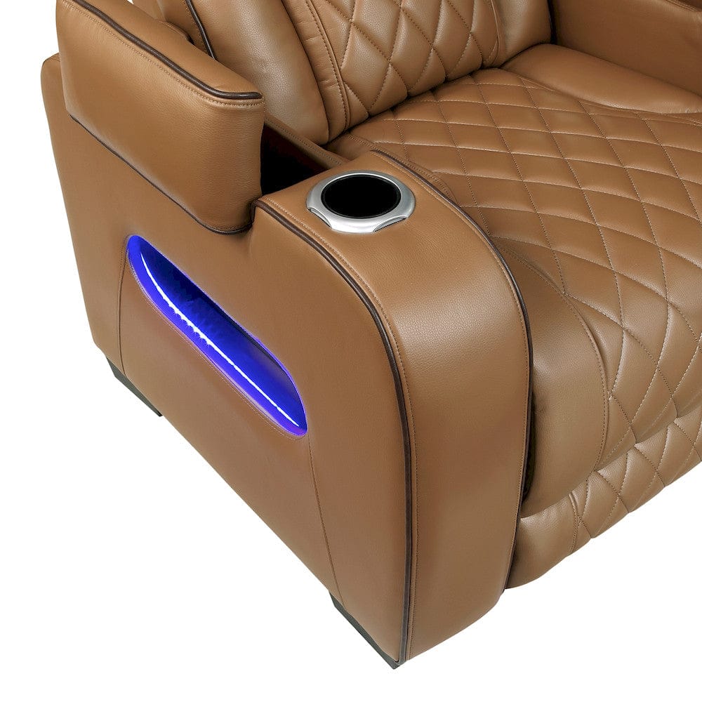 Homelegance - Fairway Power Double Reclining Love Seat W/ Center Console, Power Headrests, Storage Arms(Top and Side), Cup holders, Charging Ports and LED lighting in Brown - 9516BRW-2PWH view 4