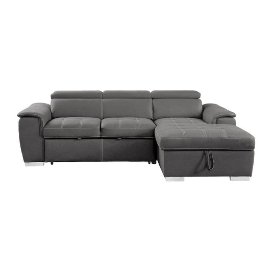 Homelegance - Ferriday 2-Piece Sectional W/ Adjustable Headrests, Pull-out Bed and Right Chaise W/ Hidden Storage in Gray - 8228GYx view 2