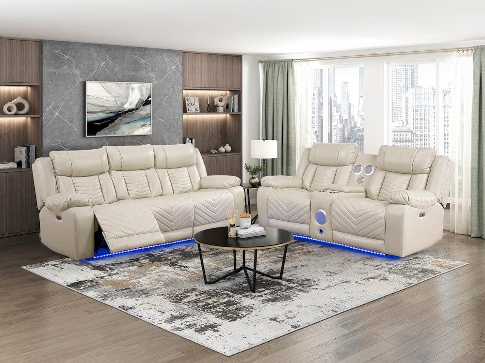 Homelegance - Huron Power Double Reclining Love Seat W/ Center Console, Wireless Speakers, LED and Charging Ports in Beige - 8457BEG-2PW view 12