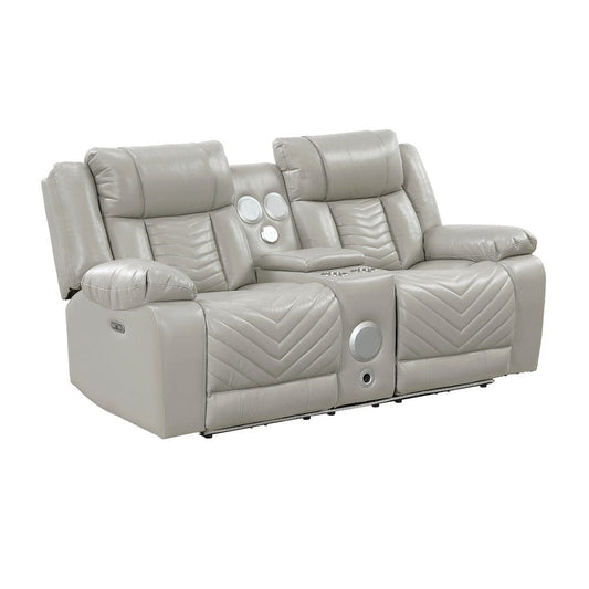 Homelegance - Huron Power Double Reclining Love Seat W/ Center Console, Wireless Speakers, LED and Charging Ports in Gray - 8457GRY-2PW view 2