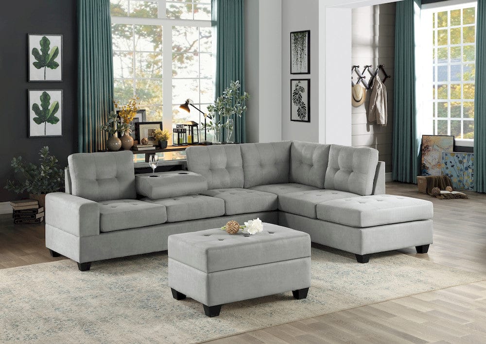 Homelegance - Maston 3-Piece Reversible Sectional W/ Drop-Down Cup Holders and Storage Ottoman - 9507GRYx3OT view 10