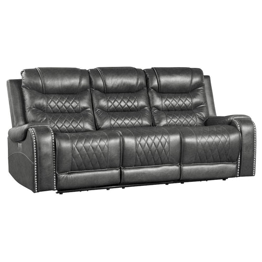 Homelegance - Putnam Power Double Reclining Sofa W/ Center Drop-Down Cup Holders, Receptacles and USB Ports in Gray - 9405GY-3PW view 2