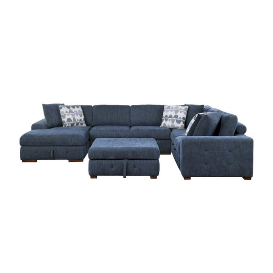 Homelegance - Raife 5-Piece Sectional W/ Left Chaise and Storage Ottoman in Blue - 9624BUx5LC2R view 2