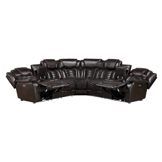 Homelegance - Ramone 3-Piece Power Reclining Sectional W/ Consoles, Speakers, Subwoofer and LED Lighting in Dark brown - 9508DBxSCPW view 2
