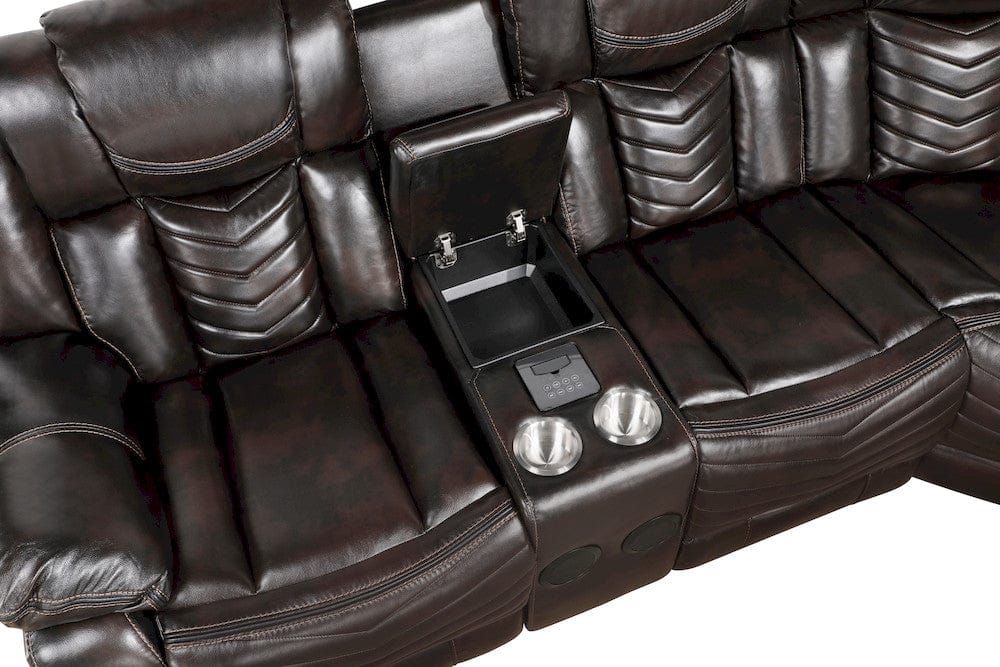 Homelegance - Ramone 3-Piece Power Reclining Sectional W/ Consoles, Speakers, Subwoofer and LED Lighting in Dark brown - 9508DBxSCPW view 12