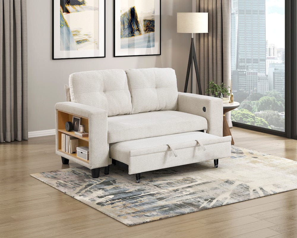 Homelegance - Robinson Love Seat W/ Pull-out Bed, Shelves and Charging Ports in Beige - 9705BE-2x view 12