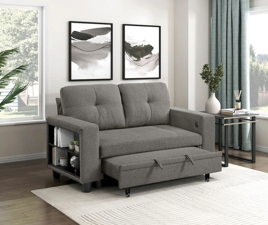 Homelegance - Robinson Love Seat W/ Pull-out Bed, Shelves and Charging Ports in Dark brown - 9705DB-2x view 2