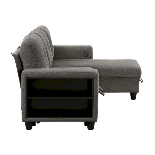 Homelegance - Robinson Sectional W/ Reversible Chaise, Pull-out Bed, Shelves and Charging Ports in Dark brown - 9705DBx32AVC view 2