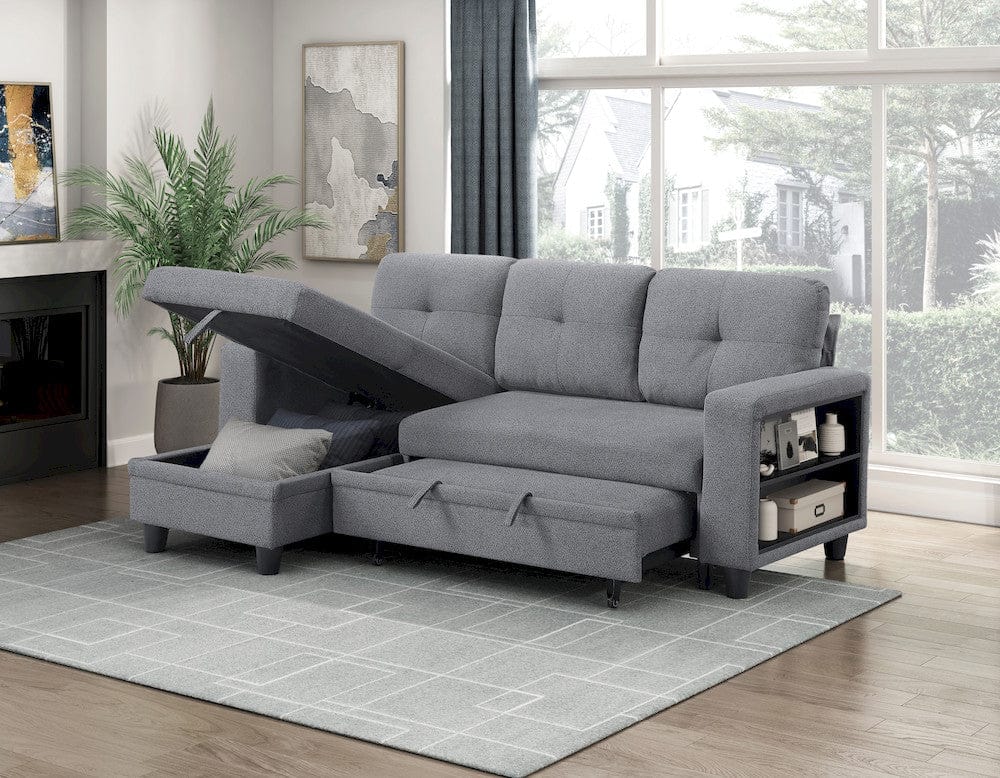 Homelegance - Robinson Sectional W/ Reversible Chaise, Pull-out Bed, Shelves and Charging Ports in Gray - 9705GYx32AVC view 12