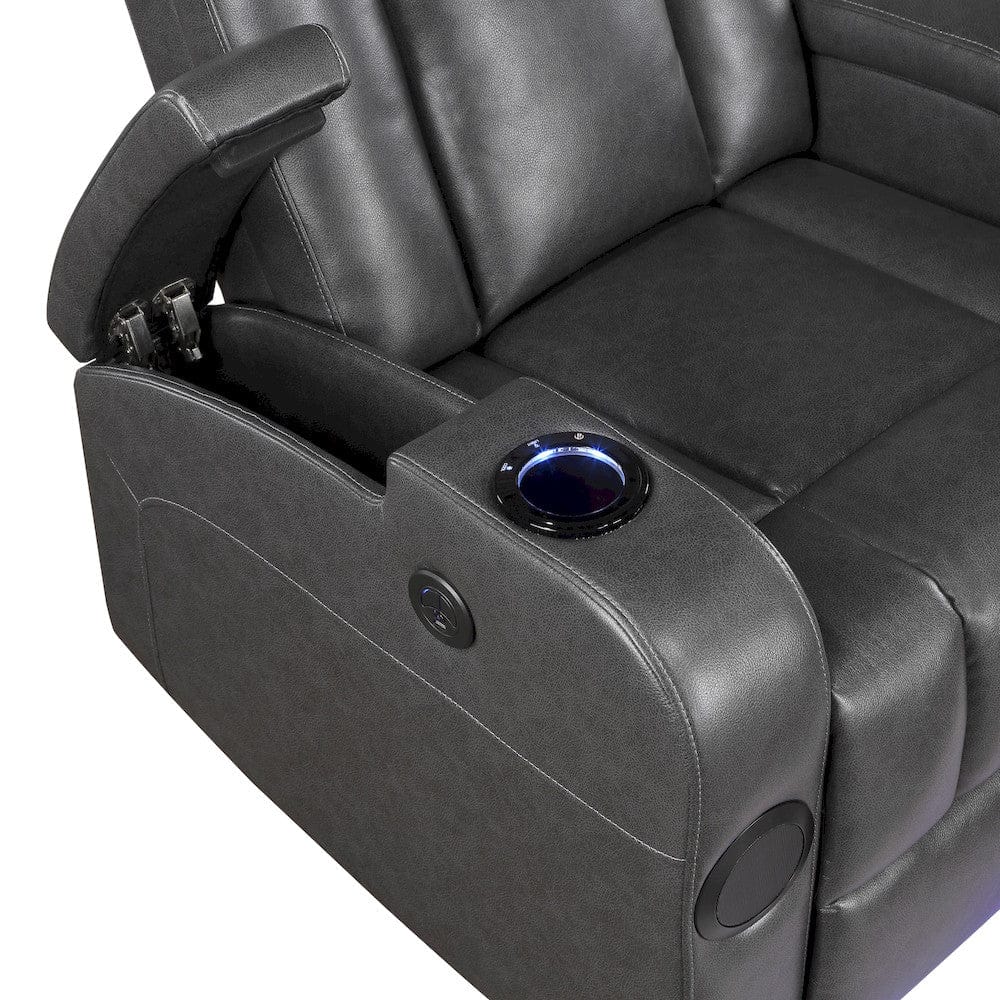 Homelegance - Turbo Power Reclining Chair W/ Wireless Charger, Cooling Cup-Holder, Storage Arms, Speakers, LED Light and USB port in Gray - 8522GRY-1PW view 11
