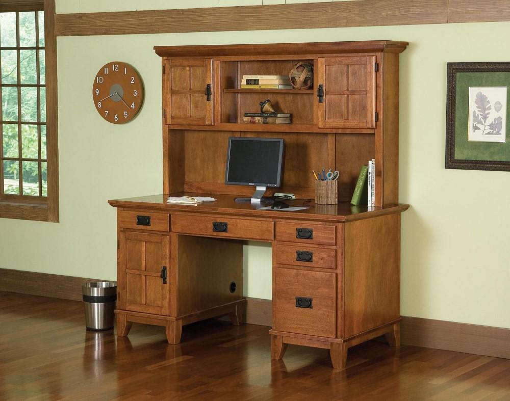 Homestyles Furniture - Arts & Crafts Brown Pedestal Desk with Hutch - 5180-184 veiw 2