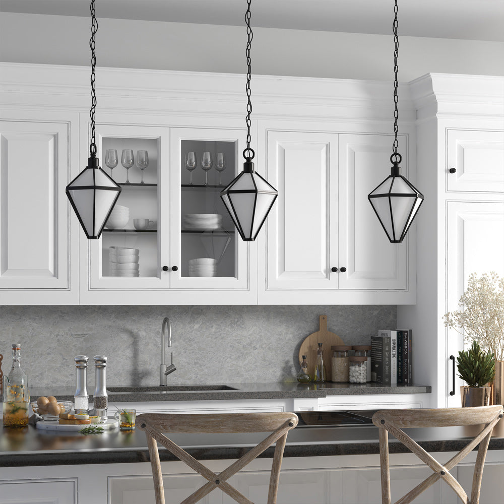 Hudson & Canal - Adara 10in Wide Pendant with Glass Shade in Blackened Bronze/White - PD1801