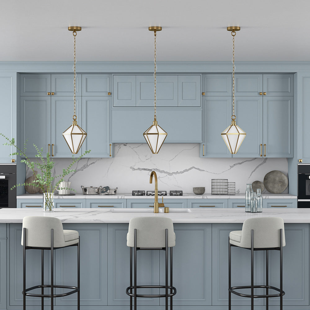 Hudson & Canal - Adara 10in Wide Pendant with Glass Shade in Brushed Brass/White - PD1802