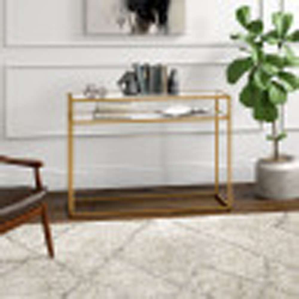 Hudson & Canal - Addison 42in Wide Rectangular Console Table with Glass Shelf in Brass - AT1551 veiw 2