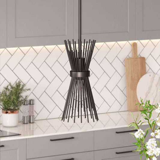 Hudson & Canal - Andromeda 7in Wide Starburst Pendant with Metal Shade in Blackened Bronze/Blackened Bronze - PD0694 veiw 2