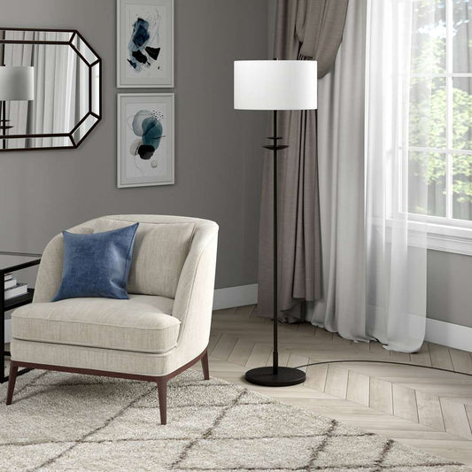 Hudson & Canal - Avery 63in Tall Floor Lamp with Fabric Shade in Blackened Bronze/White - FL1570 veiw 2