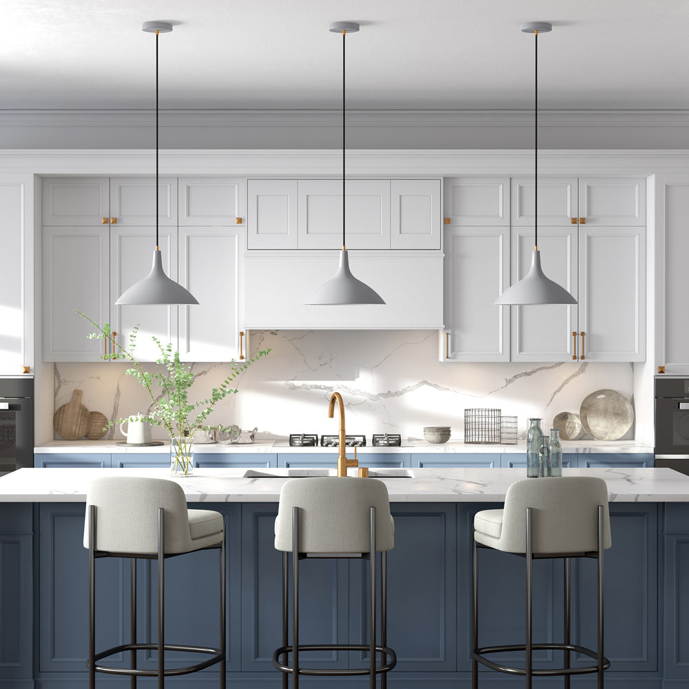 Hudson & Canal - Barton 14in Wide Pendant with Metal Shade in Matte Gray/Brass/Matte Gray - PD0761