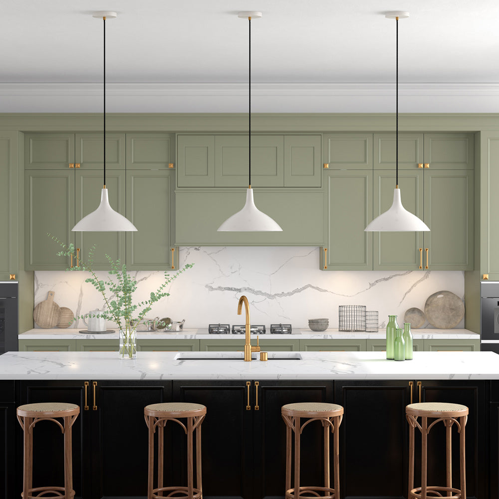Hudson & Canal - Barton 14in Wide Pendant with Metal Shade in Pearled White/Brass/Pearled White - PD0760
