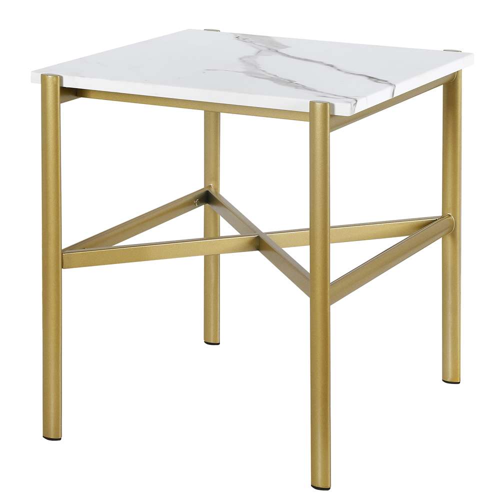 Hudson & Canal - Braxton 21.25in Wide Rectangular Side Table with Faux Marble Top in Gold - ST0866 veiw 4