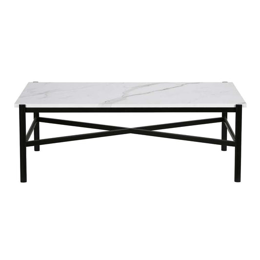 Hudson & Canal - Braxton 46in Wide Rectangular Coffee Table with Faux Marble Top in Blackened Bronze - CT0231 veiw 3
