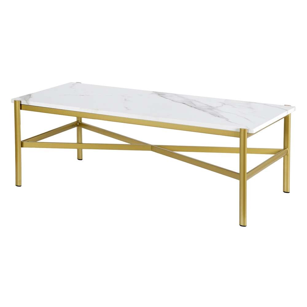 Hudson & Canal - Braxton 46in Wide Rectangular Coffee Table with Faux Marble Top in Gold - CT0865 veiw 4