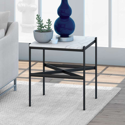 Hudson & Canal - Braxton 21.25in Wide Rectangular Side Table with Faux Marble Top in Blackened Bronze - ST0232 veiw 2