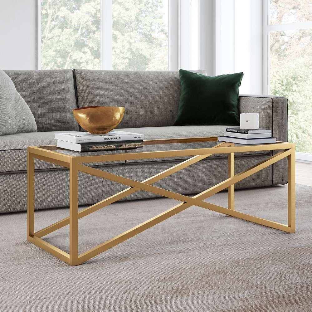 Hudson & Canal - Calix 46in Wide Rectangular Coffee Table in Brass - CT0245 veiw 2