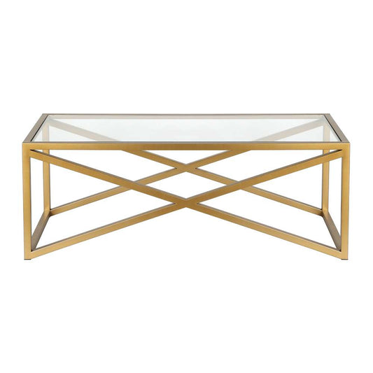 Hudson & Canal - Calix 46in Wide Rectangular Coffee Table in Brass - CT0245 veiw 3