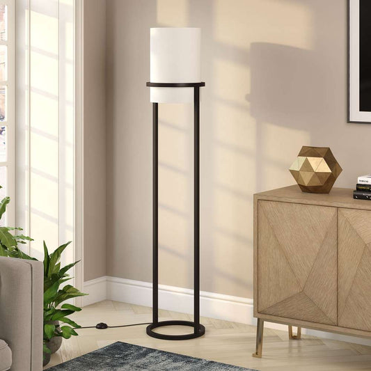 Hudson & Canal - Casimir 62in Tall Floor Lamp with Fabric Shade in Blackened Bronze/White - FL0178 veiw 2