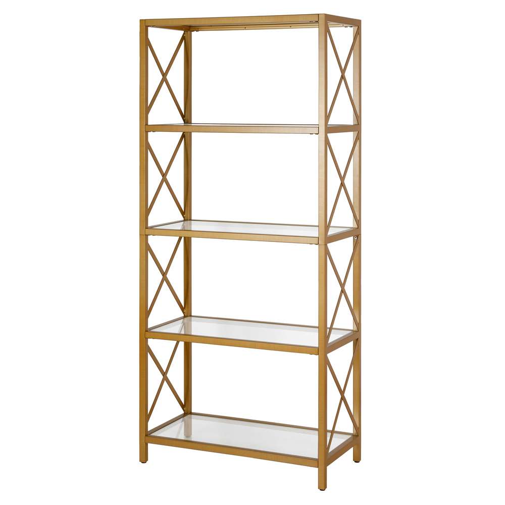Hudson & Canal - Celine 30in Wide Rectangular Bookcase in Brushed Brass - BK0449 veiw 4