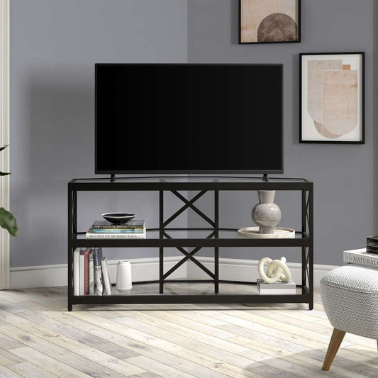 Hudson & Canal - Celine Hexagonal TV Stand with Glass Shelves for TVs up to 55in in Blackened Bronze - TV1111 veiw 2