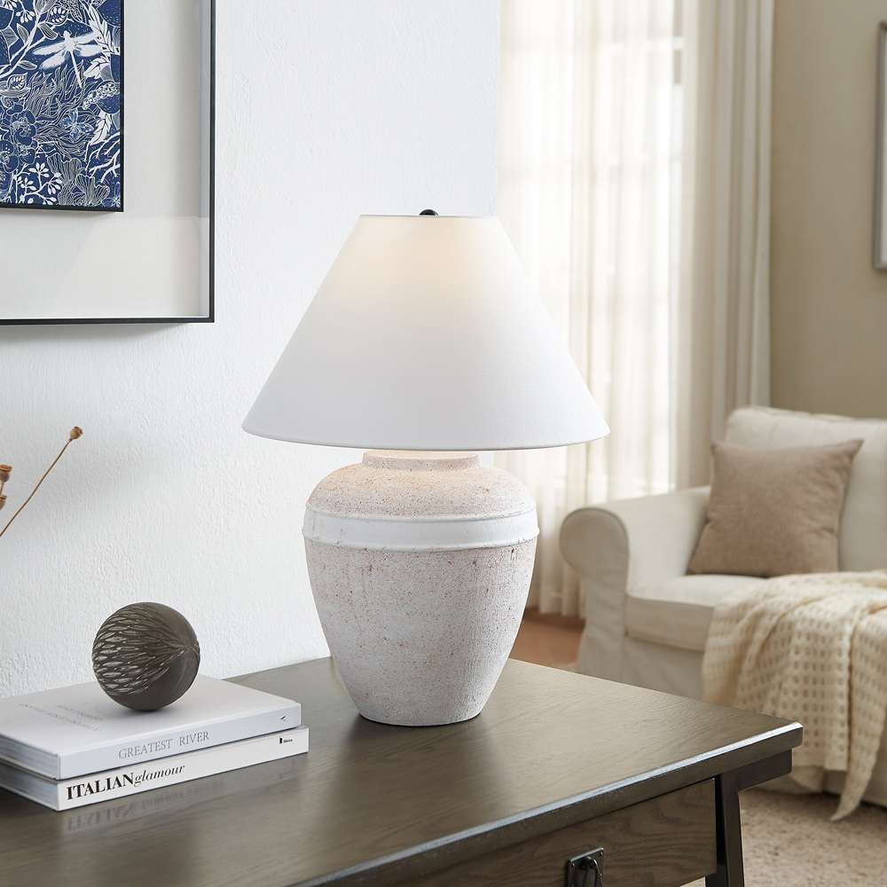 Hudson & Canal - Chiara 23in Tall Ceramic Table Lamp with Fabric Shade in White Terracotta/White - TL1997 veiw 8