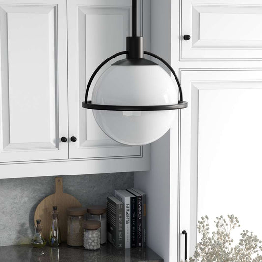 Hudson & Canal - Cieonna 9.38in Wide Pendant with Glass Shade in Blackened Bronze/White Milk - PD0494 veiw 2