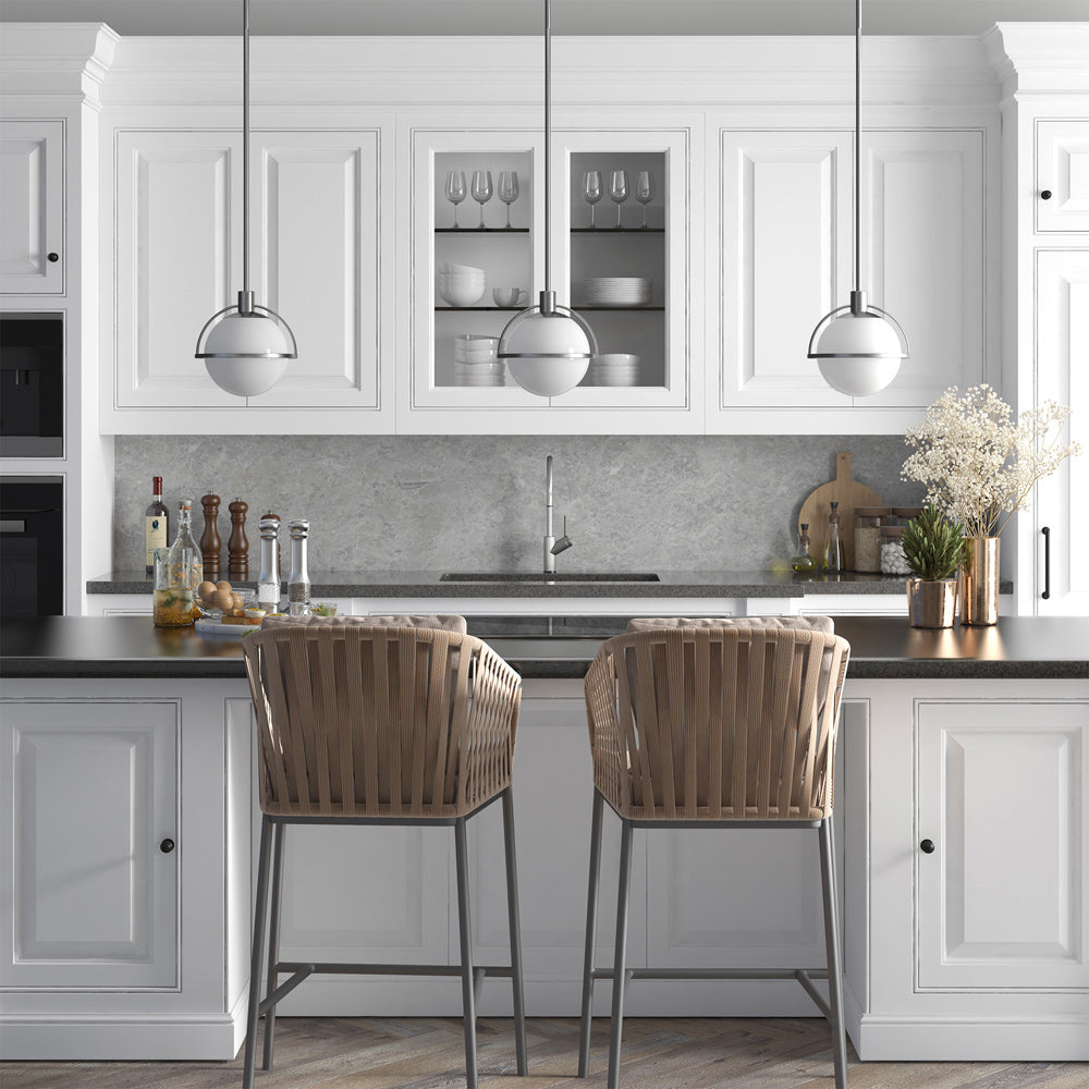 Hudson & Canal - Cieonna 9.38in Wide Pendant with Glass Shade in Brushed Nickel/White Milk - PD1683