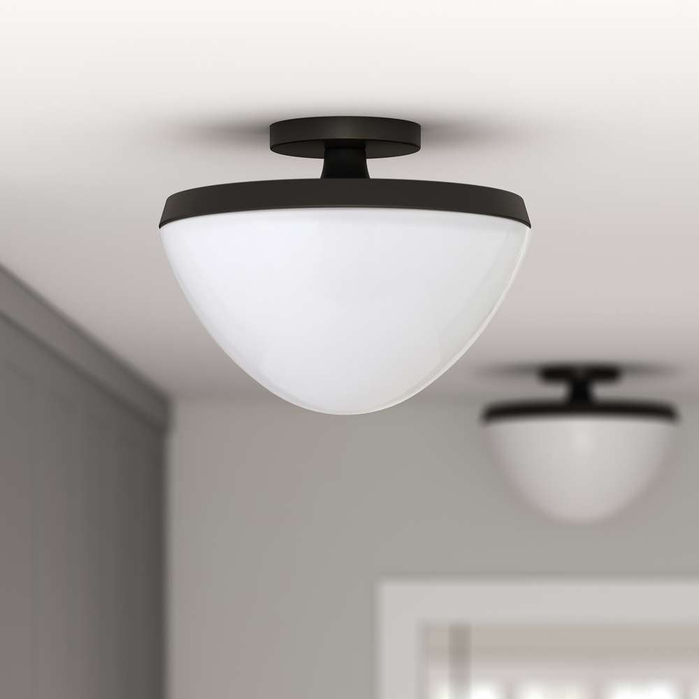 Hudson & Canal - Durant 12.62in Wide Semi Flush Mount with Glass Shade in Matte Black/White Milk - SF0804 veiw 2