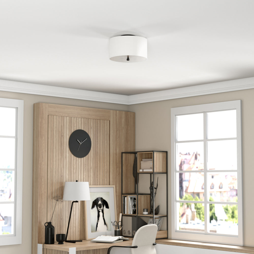 Hudson & Canal - Ellis 12in Flush Mount with Fabric Shade in Matte Black/White - SF1504