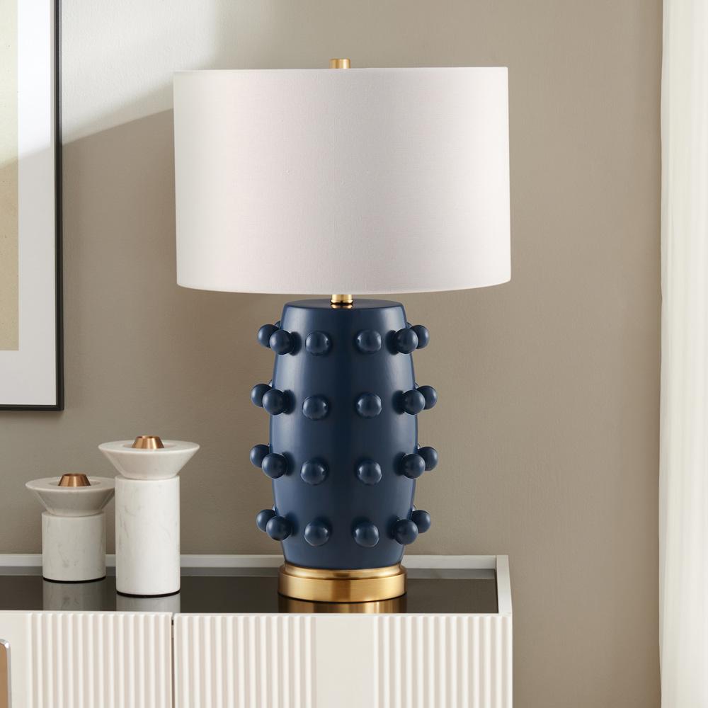 Hudson & Canal - Farrington 26in Tall Ceramic Table Lamp with Fabric Shade in Matte Navy/White - TL2194 veiw 5