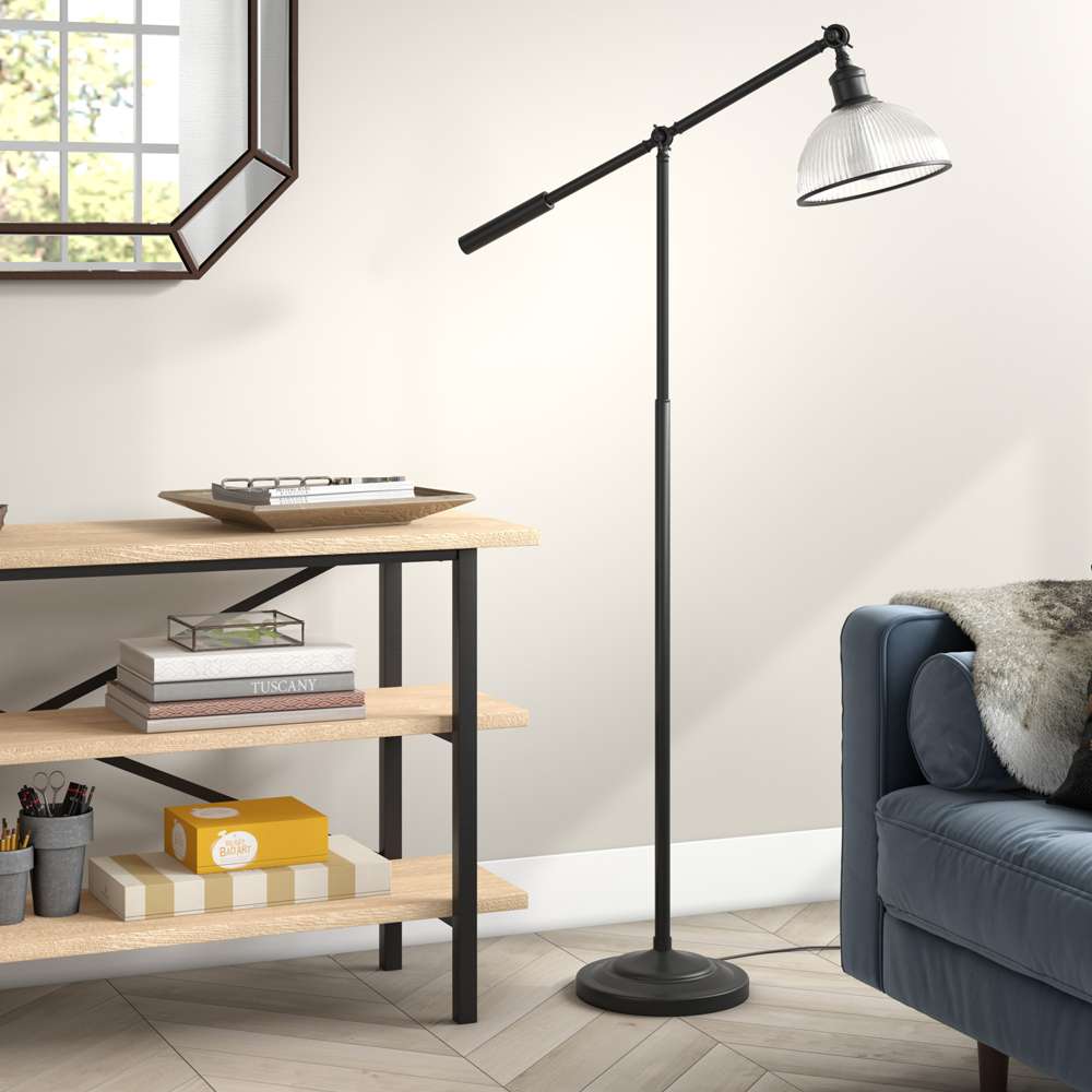 Hudson & Canal - Frenkel 58in Tall Floor Lamp with Ribbed Glass Shade in Blackened Bronze/Clear - FL0421 veiw 2