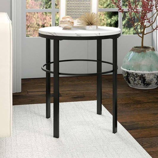 Hudson & Canal - Gaia 20in Wide Round Side Table with Faux Marble Top in Blackened Bronze/Faux Marble - ST1883 veiw 2