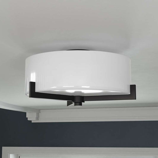 Hudson & Canal - Hamlin 17in Wide 2-Light Semi Flush Mount with Glass Shade in Blackened Bronze/White - SF1784 veiw 2