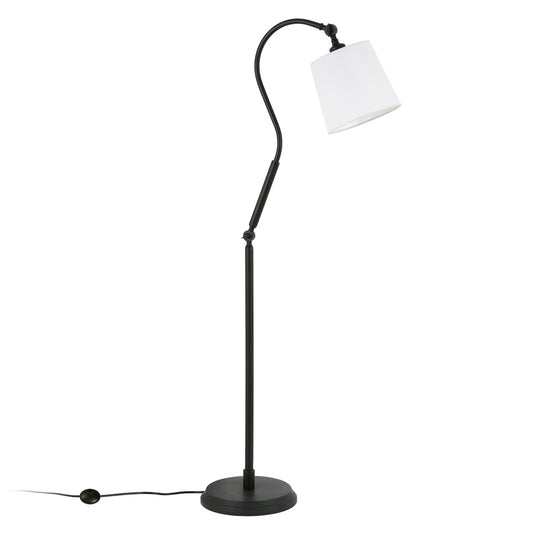 Hudson & Canal - Harland Arc Floor Lamp with Fabric Shade in Blackened Bronze/White - FL0161