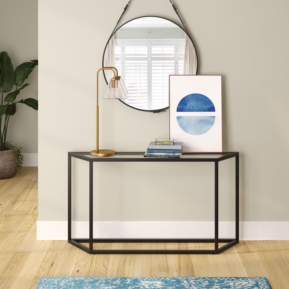 Hudson & Canal - Henderson 27in Tall Arc Table Lamp with Glass Shade in Brass/Clear - TL1125