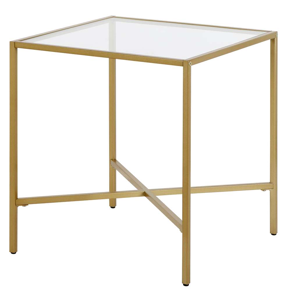Hudson & Canal - Henley 20in Wide Square Side Table with Glass Top in Brass - ST0828 veiw 4