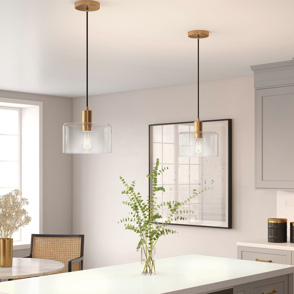 Hudson & Canal - Henri 10in Wide Pendant with Glass Shade in Brass/Clear - PD0096