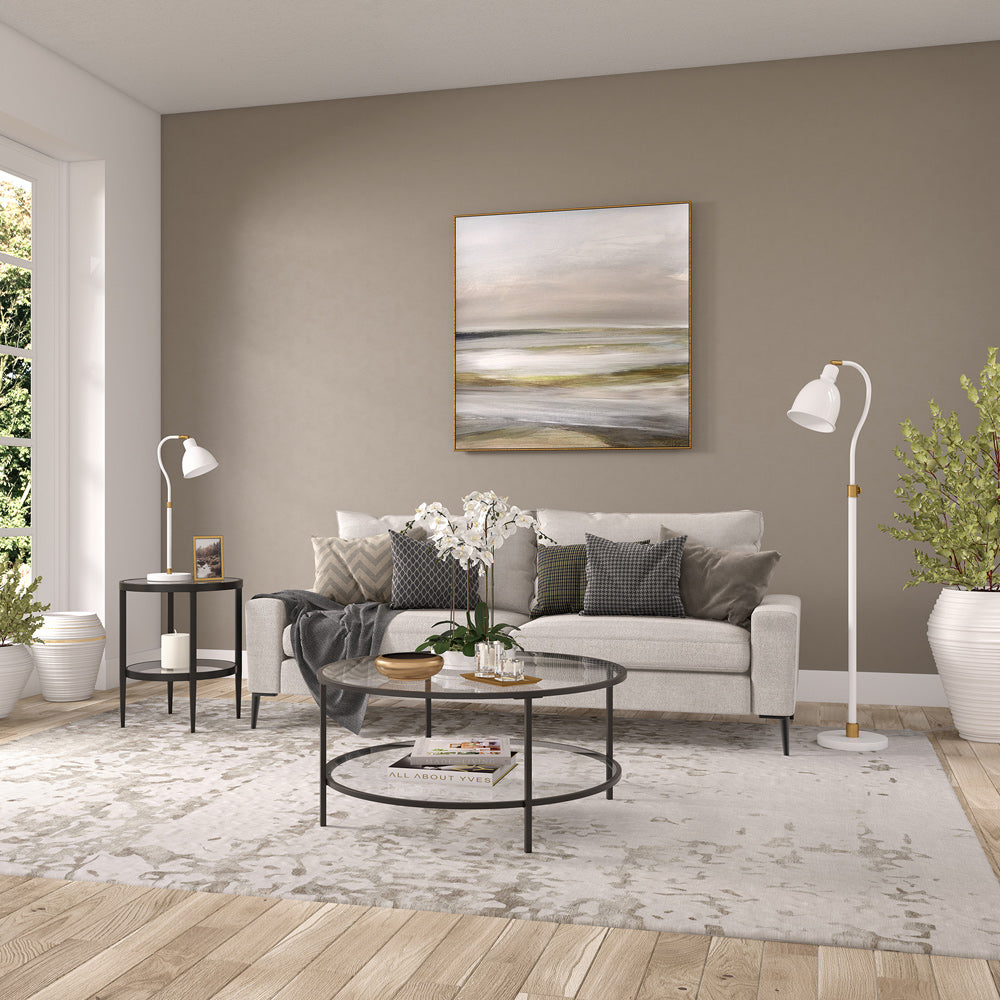 Hudson & Canal - Hera 20in Wide Round Side Table with Glass Shelf in Blackened Bronze - ST1626