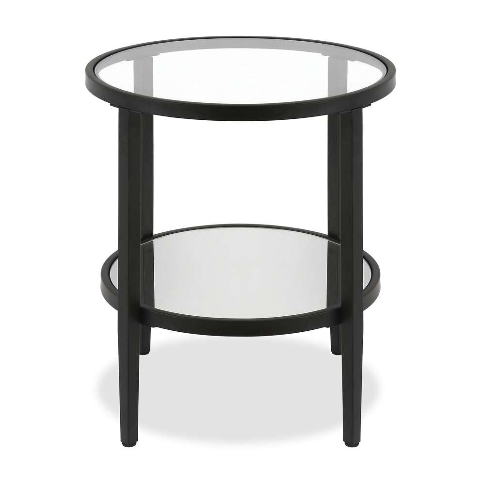 Hudson & Canal - Hera 20in Wide Round Side Table with Mirror Shelf in Blackened Bronze - ST0142 veiw 3