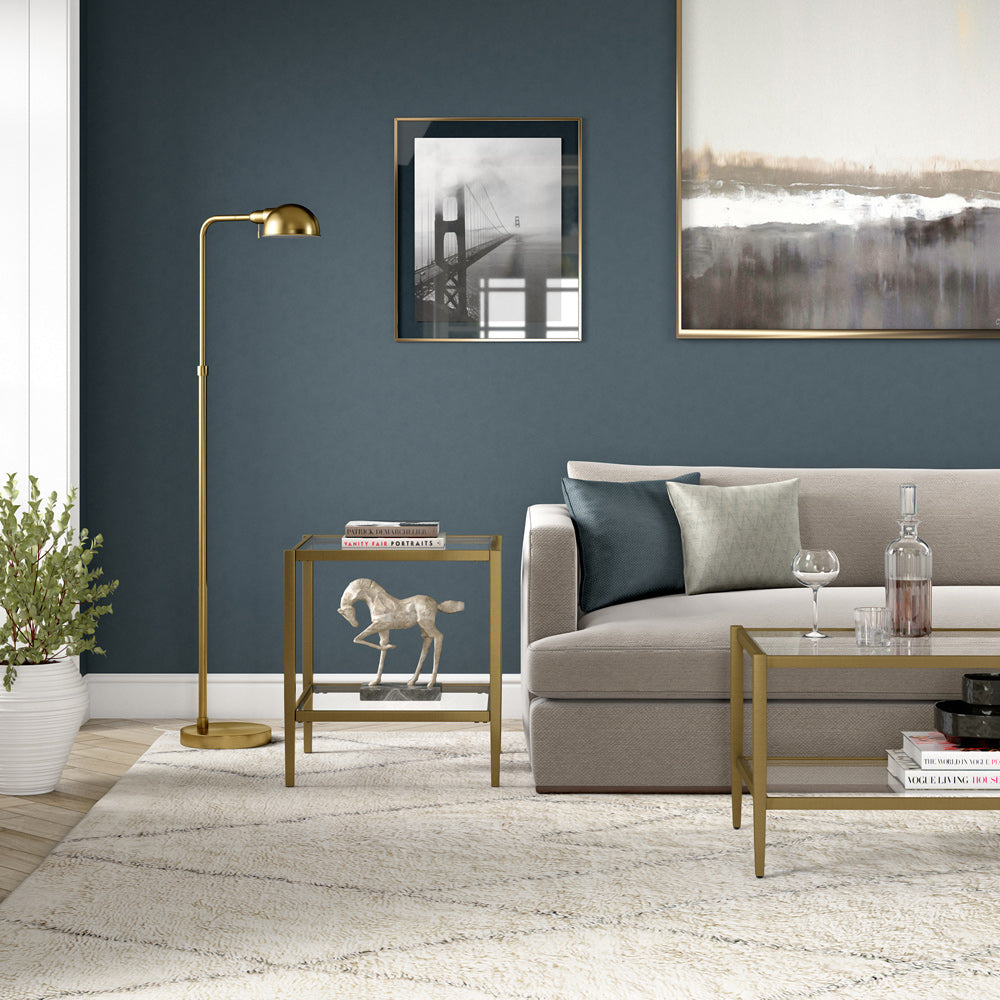 Hudson & Canal - Hera 20in Wide Square Side Table with Glass Shelf in Antique Brass - ST1631