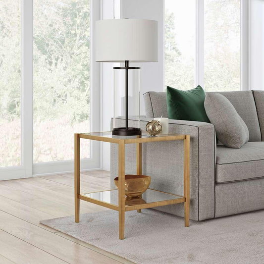 Hudson & Canal - Hera 20in Wide Square Side Table with Mirror Shelf in Brass - ST0324 veiw 2