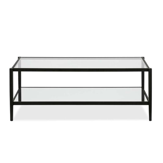Hudson & Canal - Hera 45in Wide Rectangular Coffee Table with Mirror Shelf in Blackened Bronze - CT0141 veiw 3