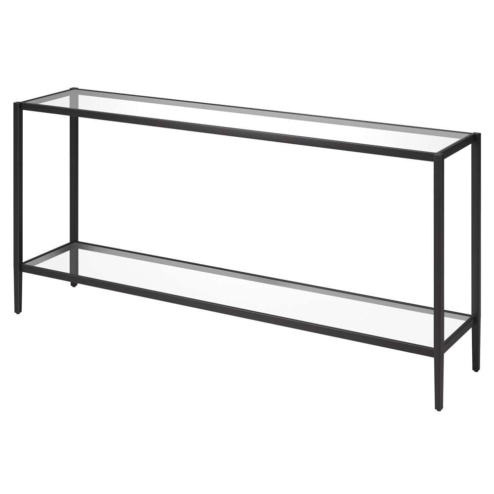 Hudson & Canal - Hera 64in Wide Rectangular Console Table with Glass Shelf in Blackened Bronze - AT1548 veiw 4